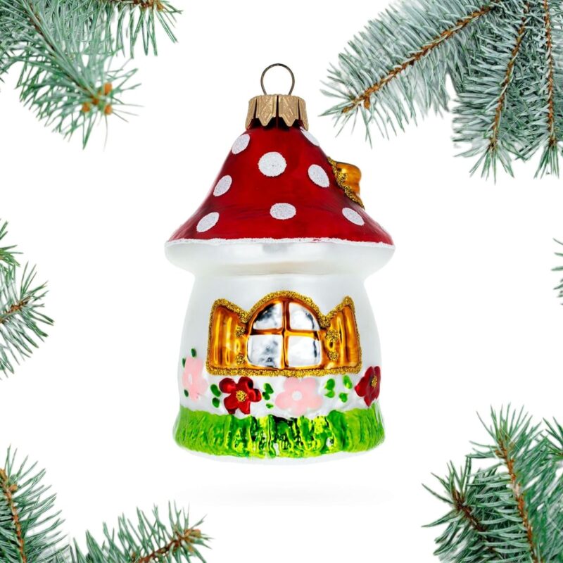 Mushroom House Christmas Tree Holiday Decor Glass Decoration Ornaments Blown Ball