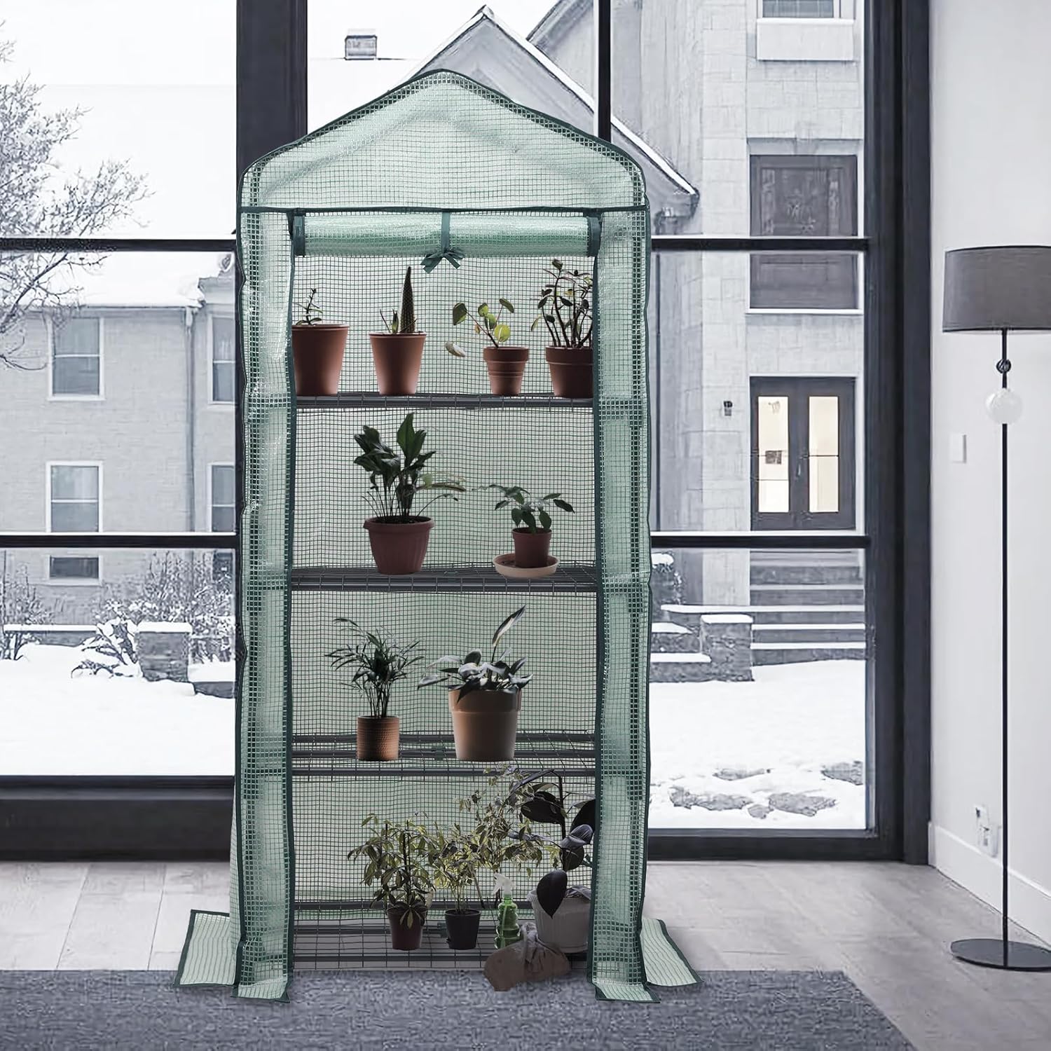 814QRVbEuL._AC_SL1500_.jpg Mini Greenhouse for Indoor Outdoor, Sekey 4 Tier Small Green House Kit with Waterproof Cover, Plant Shelves, Seed Starter, Ideal Gardening Gifts for Women Men Green - Image 7