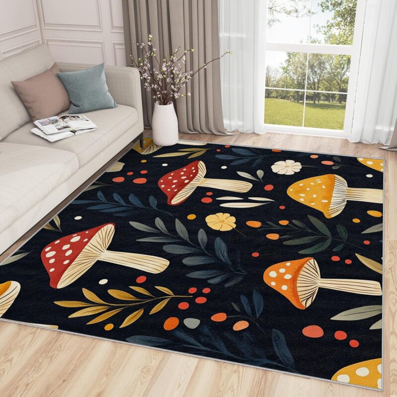 Mushroom Rugs for Kitchen - Mushroom Rug, 3x4 Rug, Botanical Area Rug, Cottage Core Washable Non Slip Rugs, Farmhouse Carpet - Home Decor, Mushroom Gifts for Women