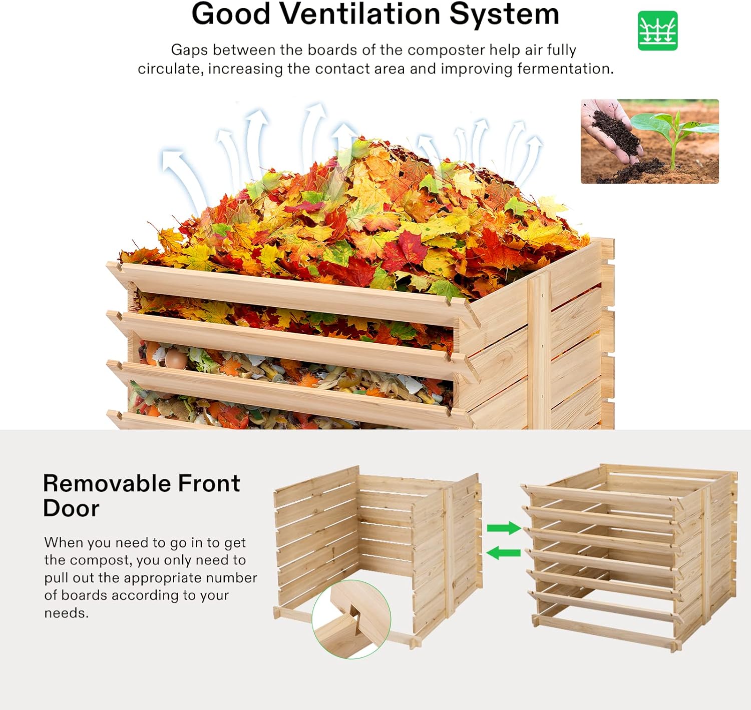 815ALivIWgL._AC_SL1500_.jpg VIVOSUN Wooden Compost Bin, Removable Front Door, Easy to Setup for Backyard, Lawn (Black with Gloves and Liner) - Image 4
