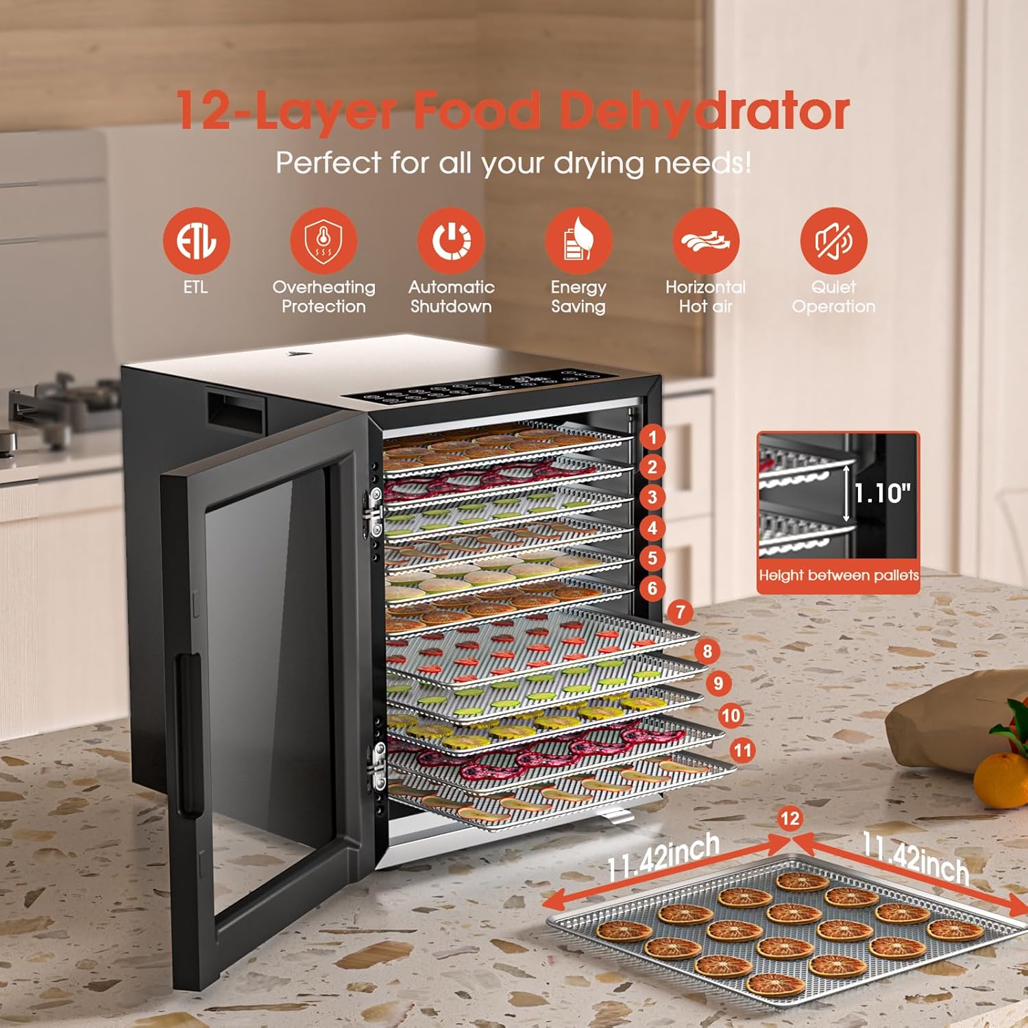815CBRZQPSL._AC_SL1500_.jpg Food Dehydrator Machine, Stainless Steel Digital Food Dryer for Home,10 Presets, 48H Timer and Temperature Control, 850W Dehydrators for Food and Jerky, Dog Treats,Meats & Veggies - Image 2
