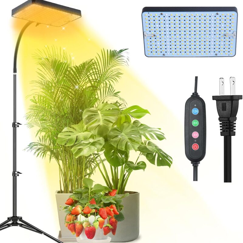 815QkexFQRL._AC_SL1500_.jpg Grow Light with Tripod Stand and Timer, Sunlight Full Spectrum Grow Lights for Seed Starting, 25W 2000Lm LED Growing Lamps for Tall Plants, Bonsai Tree, Height Adjustable 12"-48"