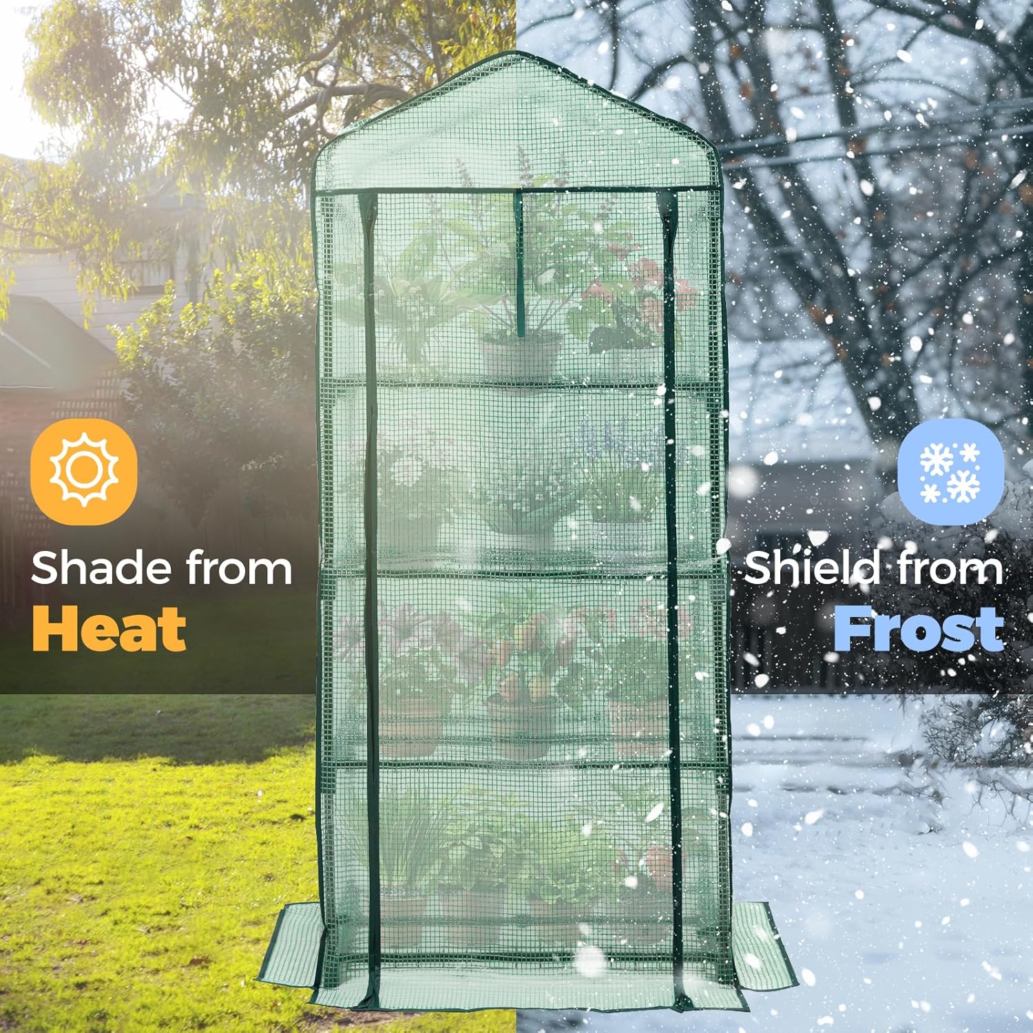 817nHD6EytL._AC_SL1500_.jpg Mini Greenhouse for Indoor Outdoor, Sekey 4 Tier Small Green House Kit with Waterproof Cover, Plant Shelves, Seed Starter, Ideal Gardening Gifts for Women Men Green - Image 5