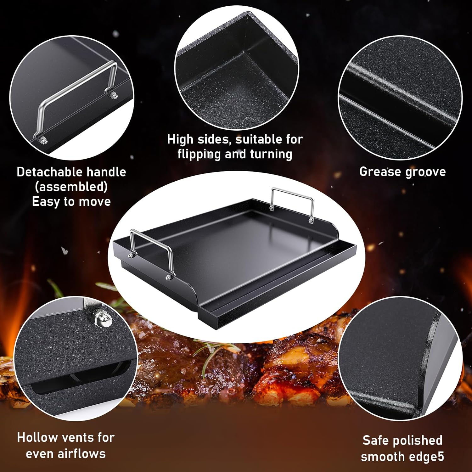 81AEmQO3dL._AC_SL1500_.jpg Cast Iron Griddle for Gas Grill, Nanoceramic Nonstick Flat Top Griddle Insert for Outdoor Gas Grill - Image 6
