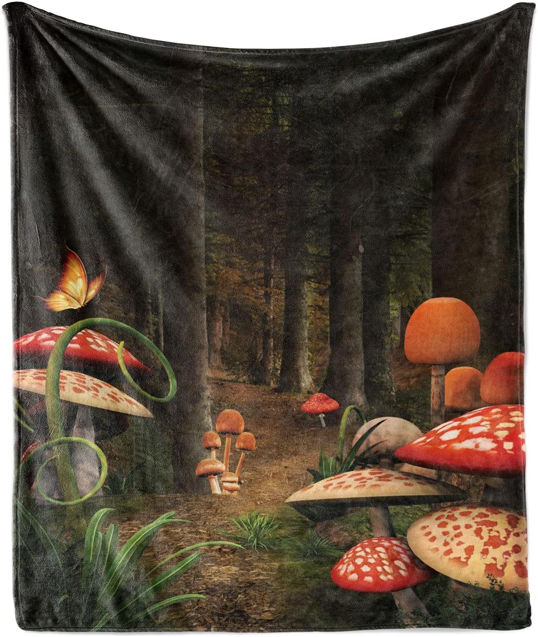 81AfZQ4oeBS._AC_SL1500_.jpg Ambesonne Mushroom Soft Flannel Fleece Throw Blanket, Mushrooms in Deep Dark Forest Fantasy Nature Theme Earth Path, Cozy Plush for Indoor and Outdoor Use, 60" x 80", Pomegranate Green