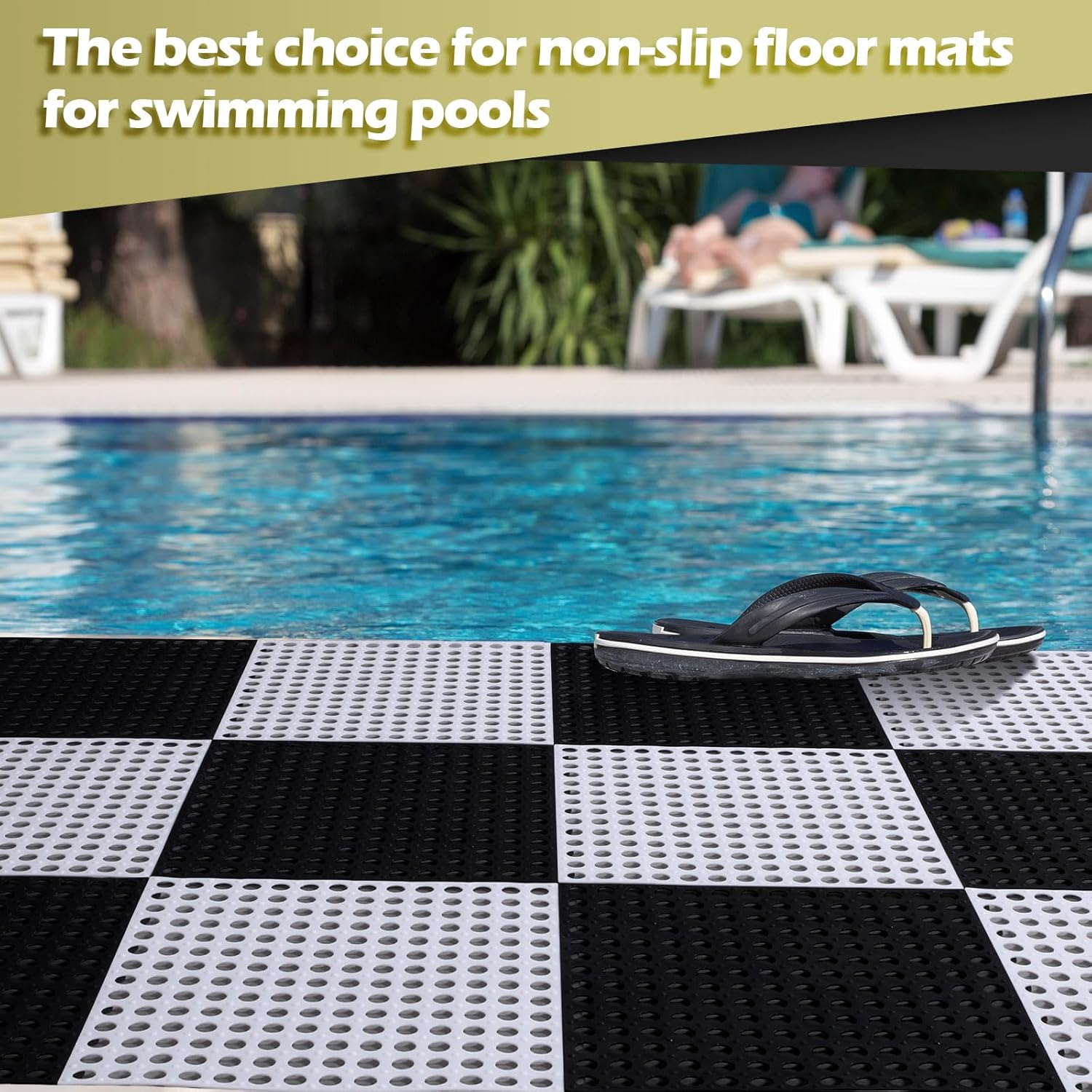 81BpUqkhEBL._AC_SL1500_.jpg 50 Pcs Drainage Interlocking Floor Tiles, 12'' x 12'' Soft TPE Non Slip Shower Floor Tiles for Pool Bathroom Shower Balcony Patio Locker Room Basement Stairs(Black and White) - Image 3