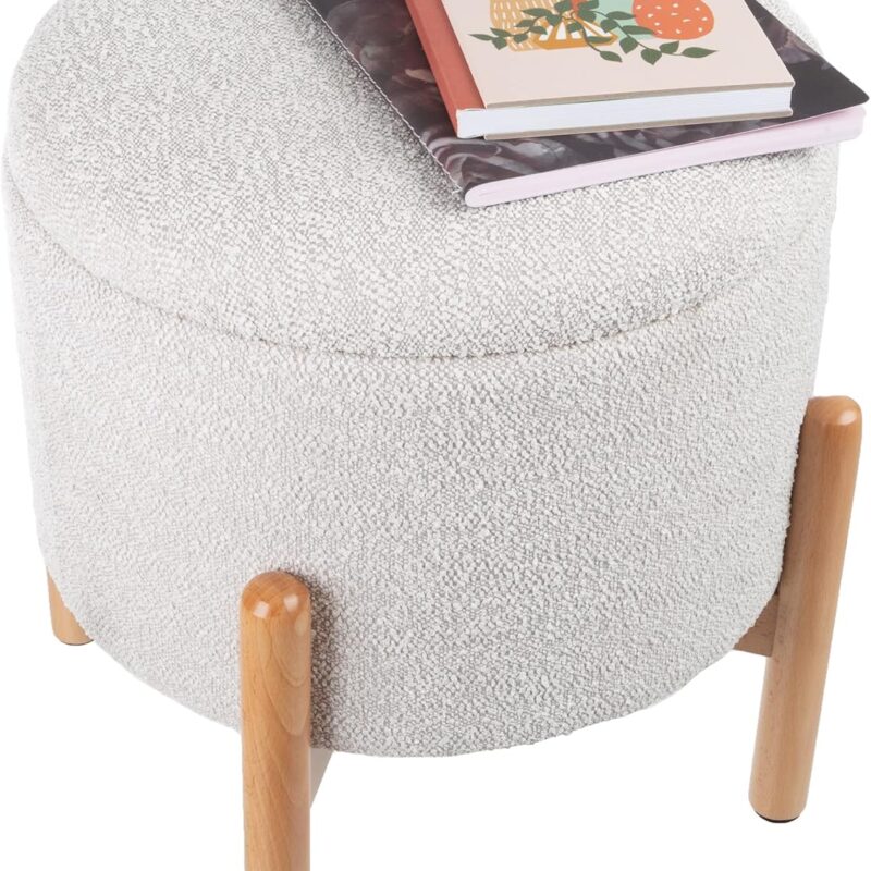 Storage Ottoman - Multipurpose Round Footrest or Storage Organizer with Removable Top for Living Room, Dorm, or Apartment by Lavish Home (Gray)