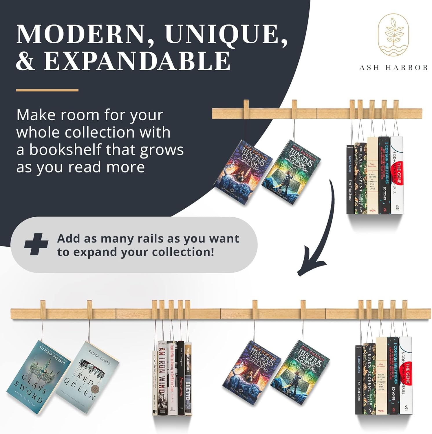81CF6NQO8L._AC_SL1500_.jpg Floating Wall Bookshelf - Wall Mounted Book Organizer with Included Bookmarks - Hardwood Hanging Bookshelf for Bedroom, Living Room, or Kitchen - A Thoughtful Gift for Book Lovers (Natural) - Image 4