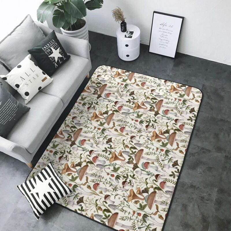 Mushroom Garnish Area Rugs for Living Room Bedroom, Indoor Floor Rug Bedroom Decor Aesthetic, 5x7 Soft Throw Washable Rug Non-Slip Carpet
