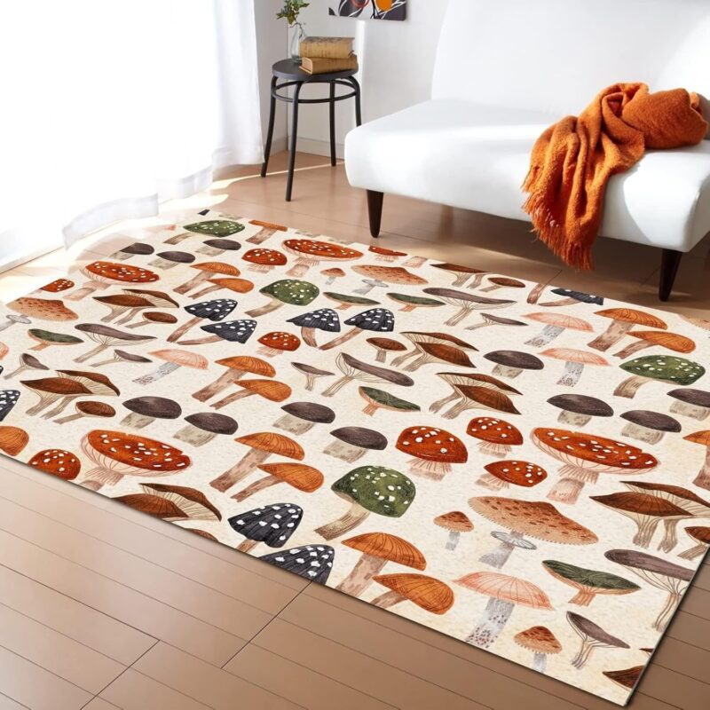 Modern Minimalist Mushroom Area Rug, Oyster Mushroom Creative Design Indoor Non-Slip Kids Rugs, for Room Sofa Living Room Mat Bedroom Home Decor Floor Mats,6 x 8ft
