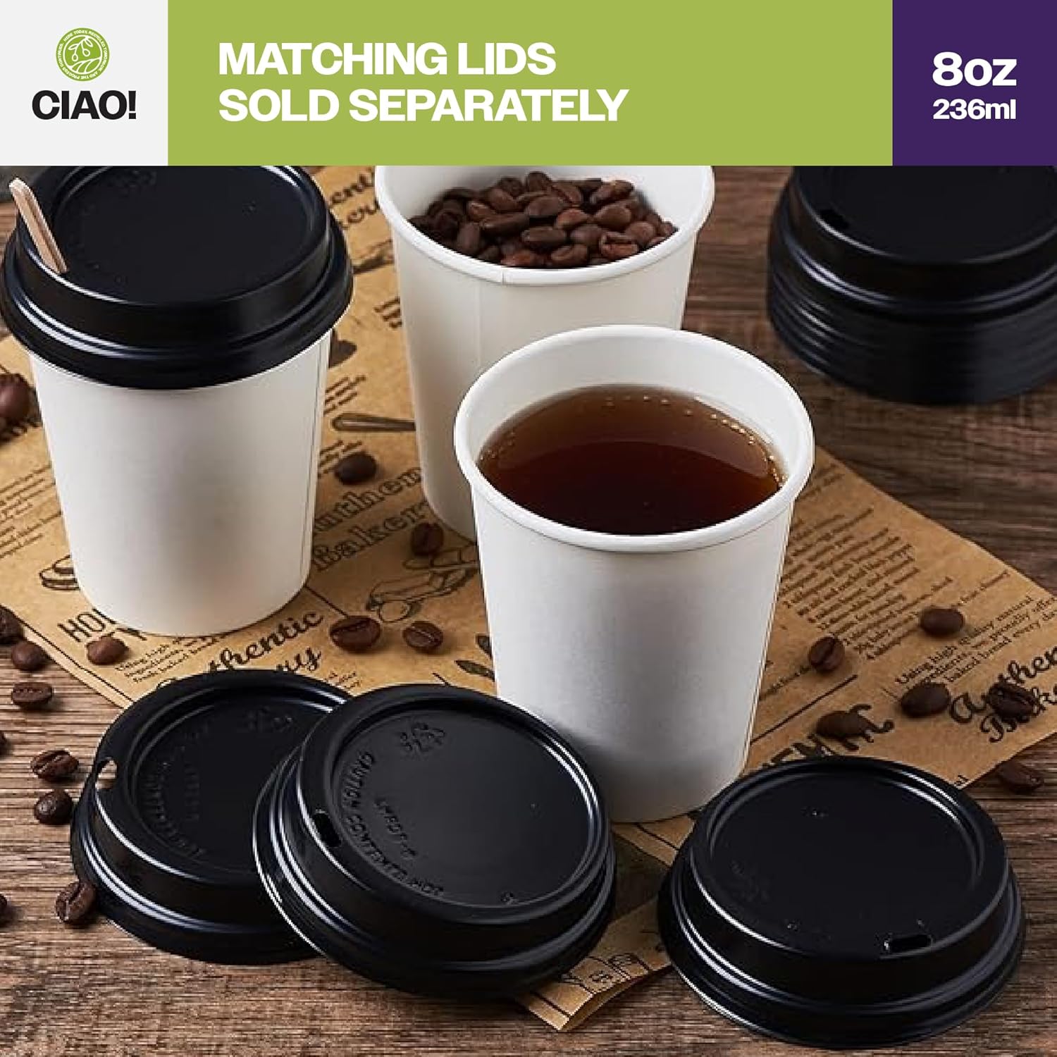 81EMw4uOJuL._AC_SL1500_.jpg CIAO! 8oz White Paper Hot Cup, Disposable, 80mm Diameter 1,000 Count - Image 7