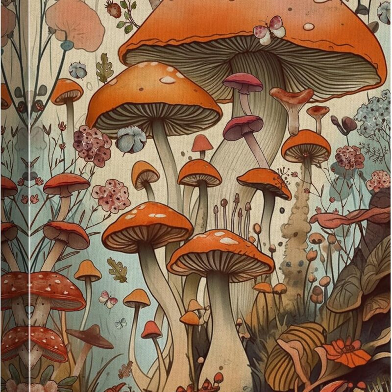 wall26 Canvas Print Wall Art Red Mushroom Nature Wilderness Illustrations Fine Art Decorative Rustic Multicolor for Living Room, Bedroom, Office - 24"x36"