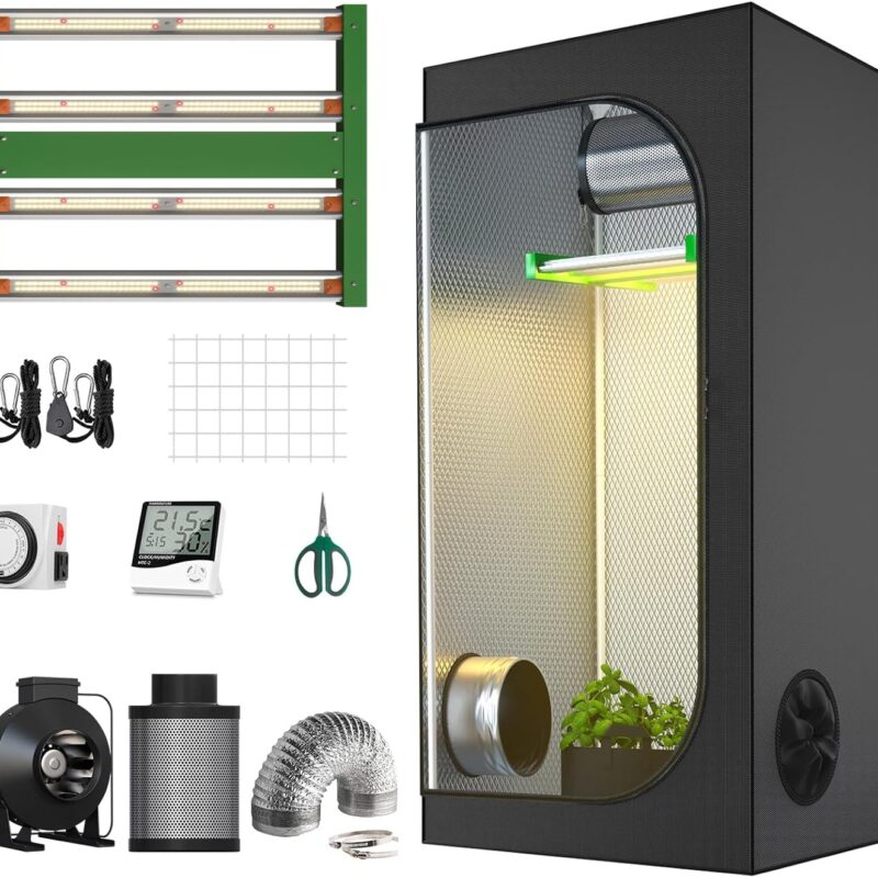 New Tech LED APE600 Full-Spectrum Grow Light+32"X32"X63"Indoor Grow Tent+4" Carbon Filter Exhaust Inline Fan Ventilation Kit Complete for Hydroponic Plant Growing
