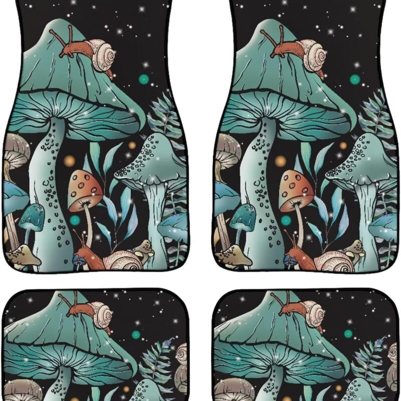 Poceacles Mushroom Snail Teal Non-Slip Car Carpet Universal Fit 4 Pieces Car Floor Mat Set Heavy Duty All Weather with Rubber Backing, Auto Accessories Interior Decor