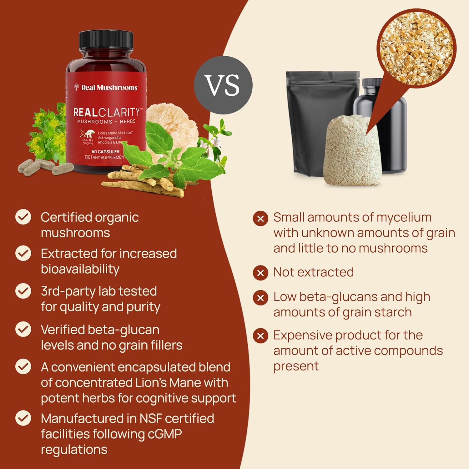 81MHOHoQL._AC_SL1500_.jpg Real Mushrooms RealClarity (60ct) and Cordyceps (120ct) Capsules Bundle - Mushroom Supplement for Mental Clarity, Focus, Energy & Vitality - Vegan, Non-GMO, Verified Levels of Beta-Glucans - Image 5