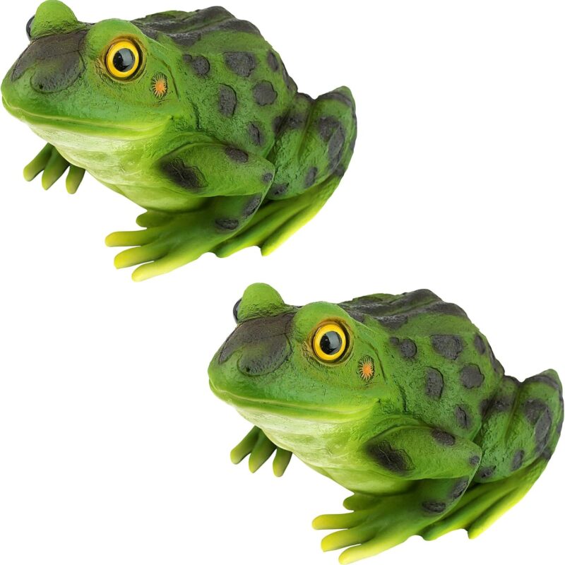 Design Toscano Ribbit The Frog Garden Toad Statues, 9 Inch, Set of Two, Polyresin, Full Color