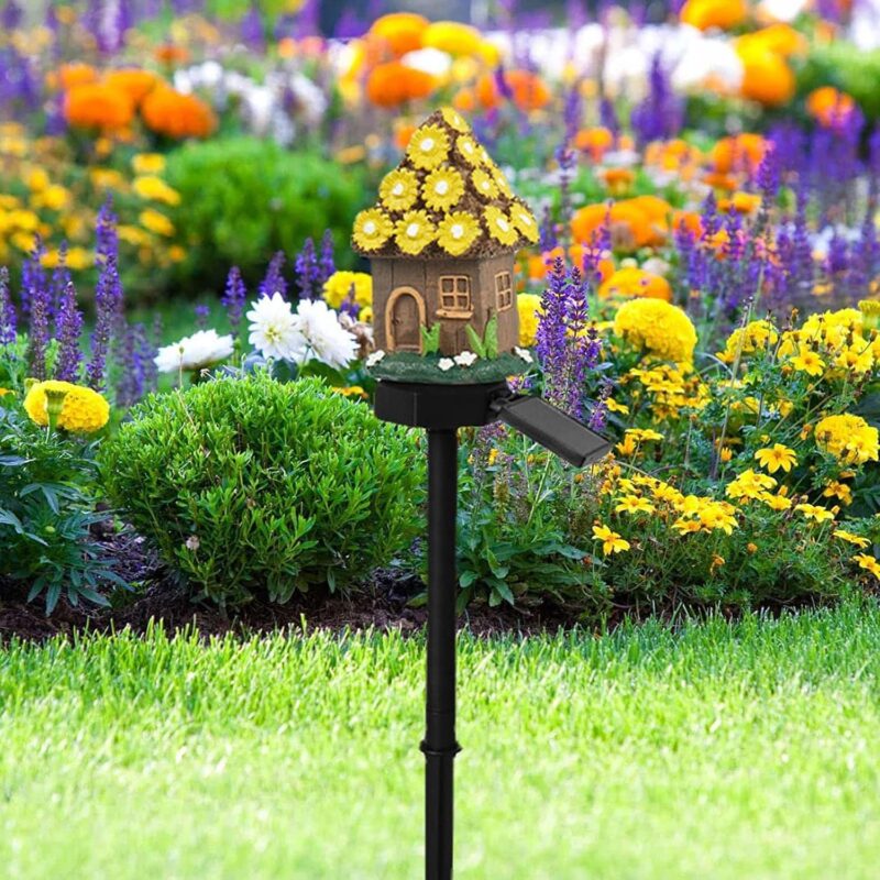 Sempoda 6Pcs Outdoor Solar Garden Lights, Solar Powered LED Mushroom House Light, Waterproof Resin Garden Decorative Lighting Lamp for Landscape Camping Patio Lawn Yard Pathway Porch Backyard Decor