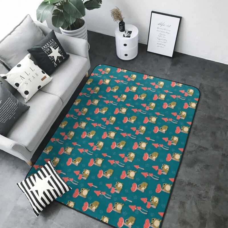 Frog and Mushrooms A Area Rugs for Living Room Bedroom, 5x7 Soft Throw Washable Rug Non-Slip Carpet, Indoor Floor Rug Bedroom Decor Aesthetic