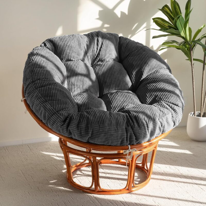 HIGOGOGO Papasan Chair Cushion with Corduroy Cover (Without Chair), 48 x 48 Inch Supportive Cushion, Overstuffed Chair Cushion,Dark Grey