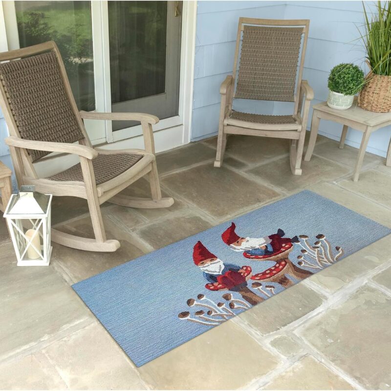 Liora Manne FRONTPORCH Indoor/Outdoor Hand Tufted Durable Area Rug - Contemporary Garden Nature Decorative (Welcome Gnome Blue) (2' x 5')