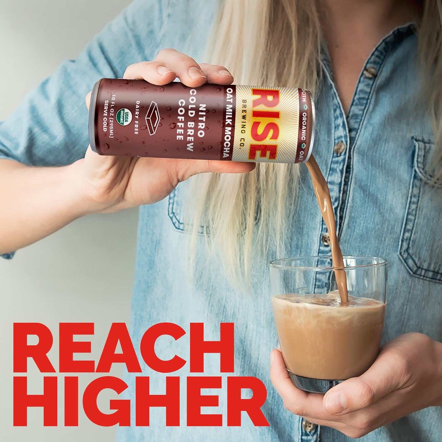 81SSgLpPcML._SL1500_.jpg RISE Brewing Co. Oat Milk Mocha Nitro Cold Brew Coffee, No Sugar Added & No Dairy, Organic & Non-GMO, Low Acidity & Vegan, 10 Fl. Oz. Cans - Image 8
