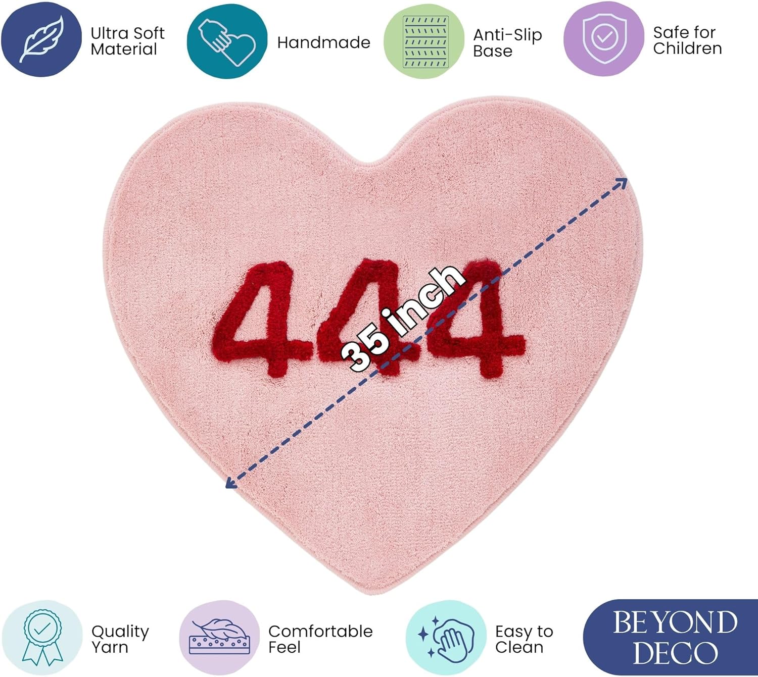 81SnwyIiQSL._AC_SL1500_.jpg Lucky Number Pink Heart Rug 35 inches, Hand Tufted Colorful Funny Daisy Rug for Bedroom, Kitchen, Bathroom, Living Room, Cute Heart Shaped Area Rugs - Image 6