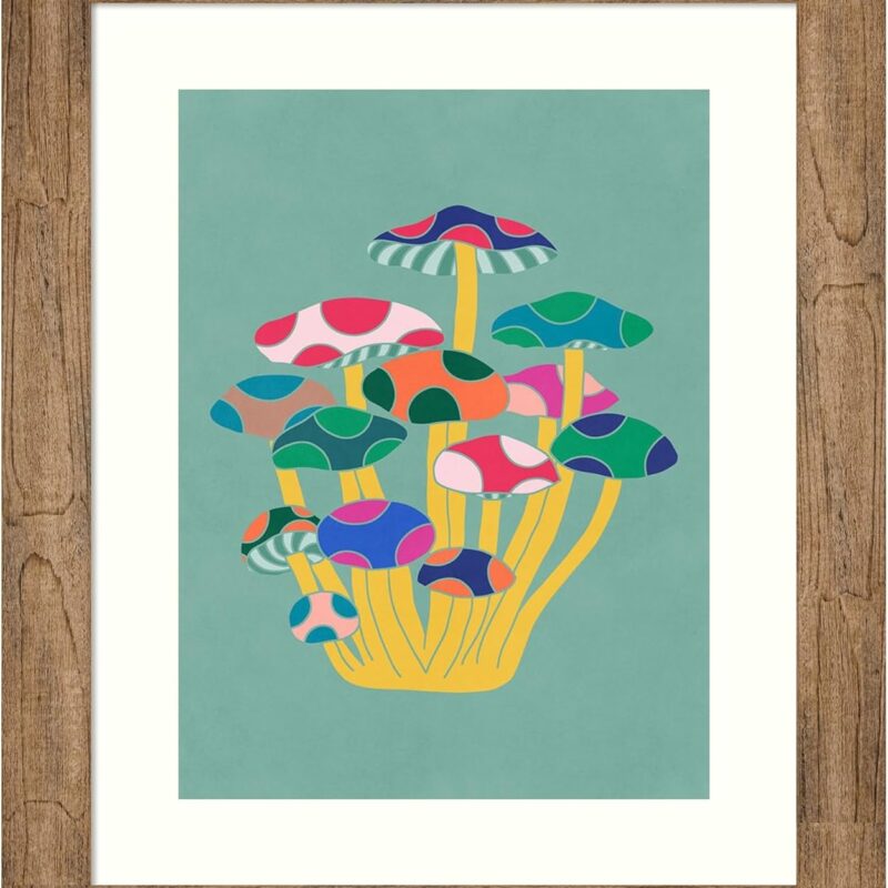 Amanti Art Framed Wall Art Print 24x20 Rainbow Mushrooms by Sarah Leonard, Abstract Wall Art, Whimsical Decor, Small Poster Painting Artwork for Living Room, Bedroom, Bathroom, Kitchen, Office or