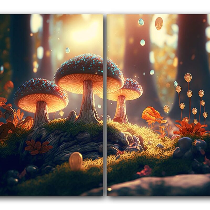 Glowing Mushrooms, Forest Wild Plants, Style 2, Set of 2 Poster Prints, Wall Art Décor, Multiple Sizes (24 x 32 Inches)