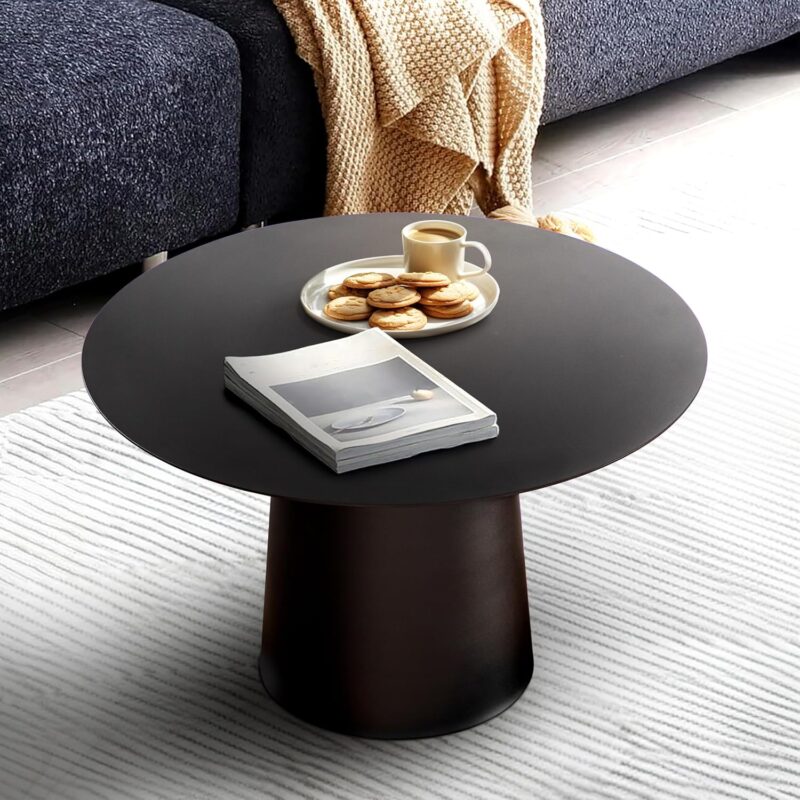 W24 in. Small Black Round Table Modern and Contemporary Coffee Table Metal Single Circle Table for Living Room Bedroom
