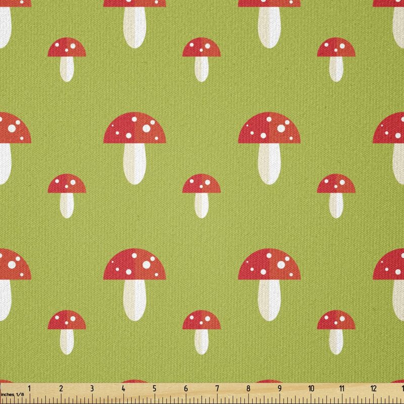 Ambesonne Mushroom Fabric by The Yard, Forest Botany Pattern with Toadstools, Stretch Knit Fabric for Clothing Sewing and Arts Crafts, 5 Yards, Apple Green Vermilion