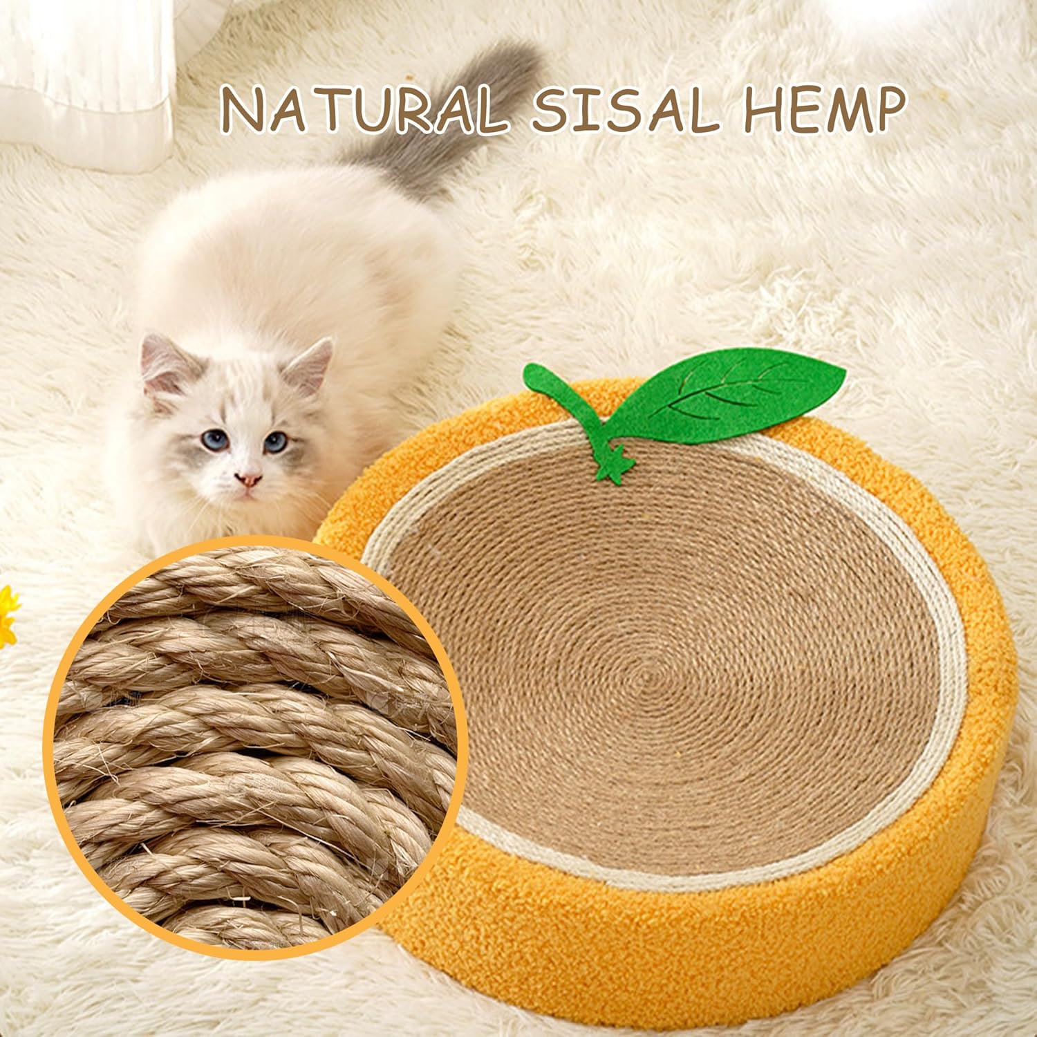 81cm65XFxXL._AC_SL1500_.jpg Orange Fruit Scratcher - Round Cat Bed & Toys, Wear-Resistant Sisal Cat Supplies for Grinding & Scratching - Image 4