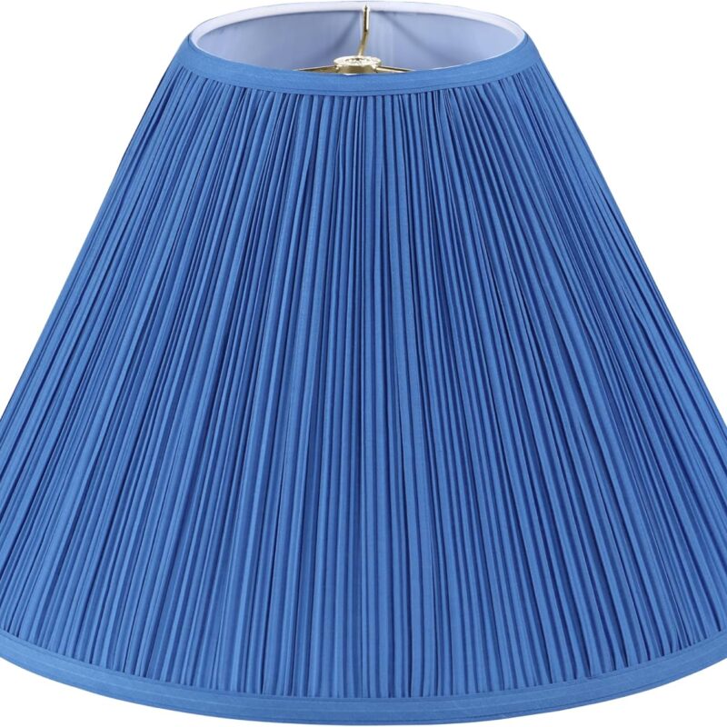 Aspen Creative 33029, Hardback Empire Transitional Spider Lamp Shade, Mushroom Pleated Blue Faux Silk Fabric, 7" Top x 18" Bottom x 13" Slant Height
