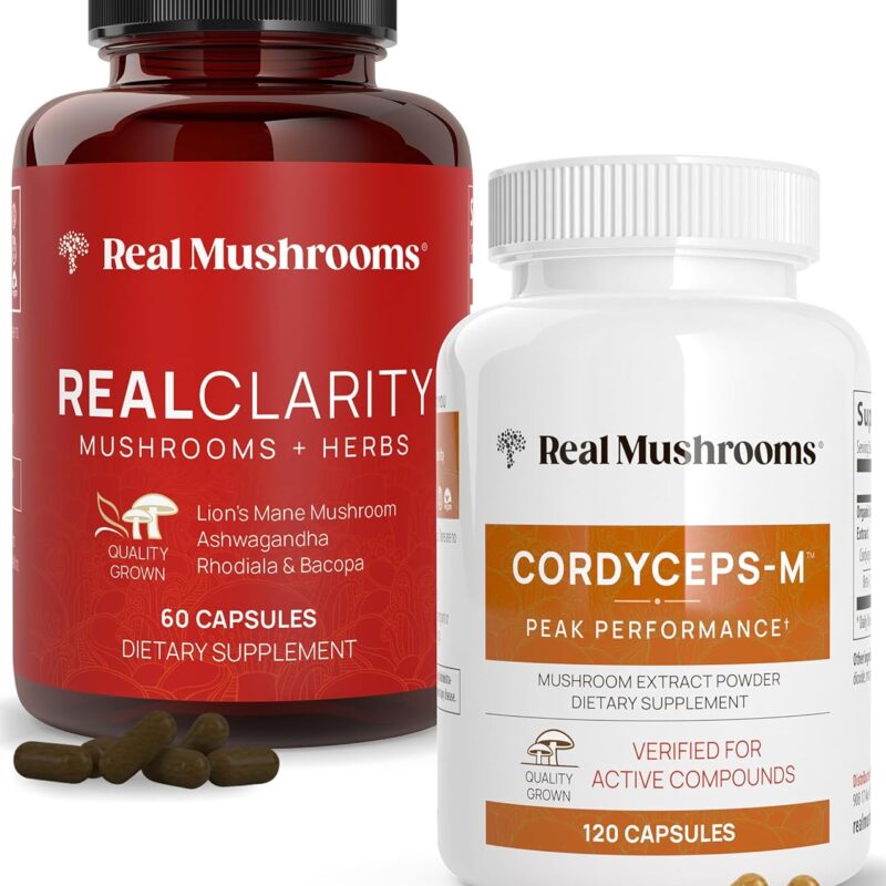 Real Mushrooms RealClarity (60ct) and Cordyceps (120ct) Capsules Bundle - Mushroom Supplement for Mental Clarity, Focus, Energy & Vitality - Vegan, Non-GMO, Verified Levels of Beta-Glucans