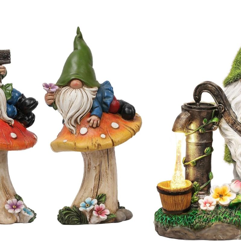 TERESA'S COLLECTIONS Resin Statues for Yard, Set of 2 Cute Garden Gnomes on Mushroom Statues for Outdoor Patio Porch Lawn, Ideal Gift for Dad Mom Birthday, Outside Decor Housewarming Gifts, 4.7"