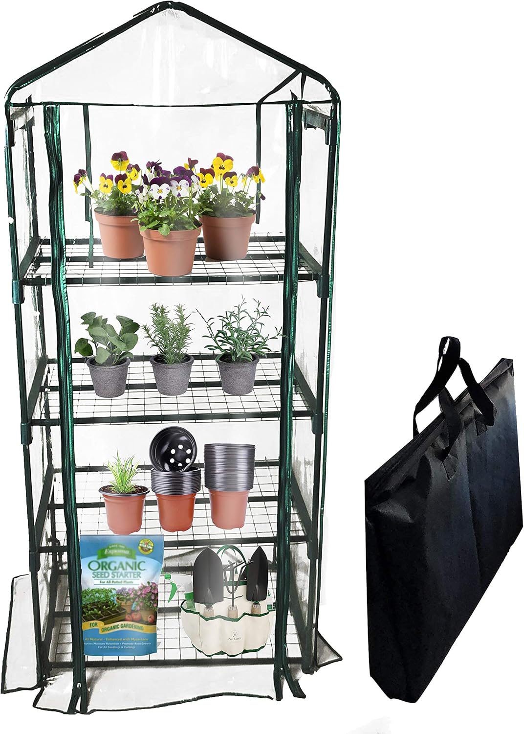81fX2A5WJHL._AC_SL1500_.jpg BACKYARD EXPRESSIONS PATIO · HOME · GARDEN 911217 Mini Greenhouse 4-Tier Growing Rack, Portable Carry/Storage Bag, Dark Green