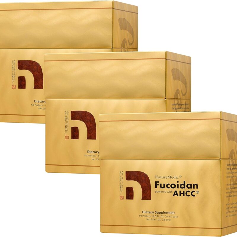 Fucoidan Powered with AHCC® Brown Seaweed Immunity Supplement with High Purity Organic Mekabu Mozuku Agaricus 50 Concentrated Liquid Extract Packets/Box Made in Japan (3 Boxes)