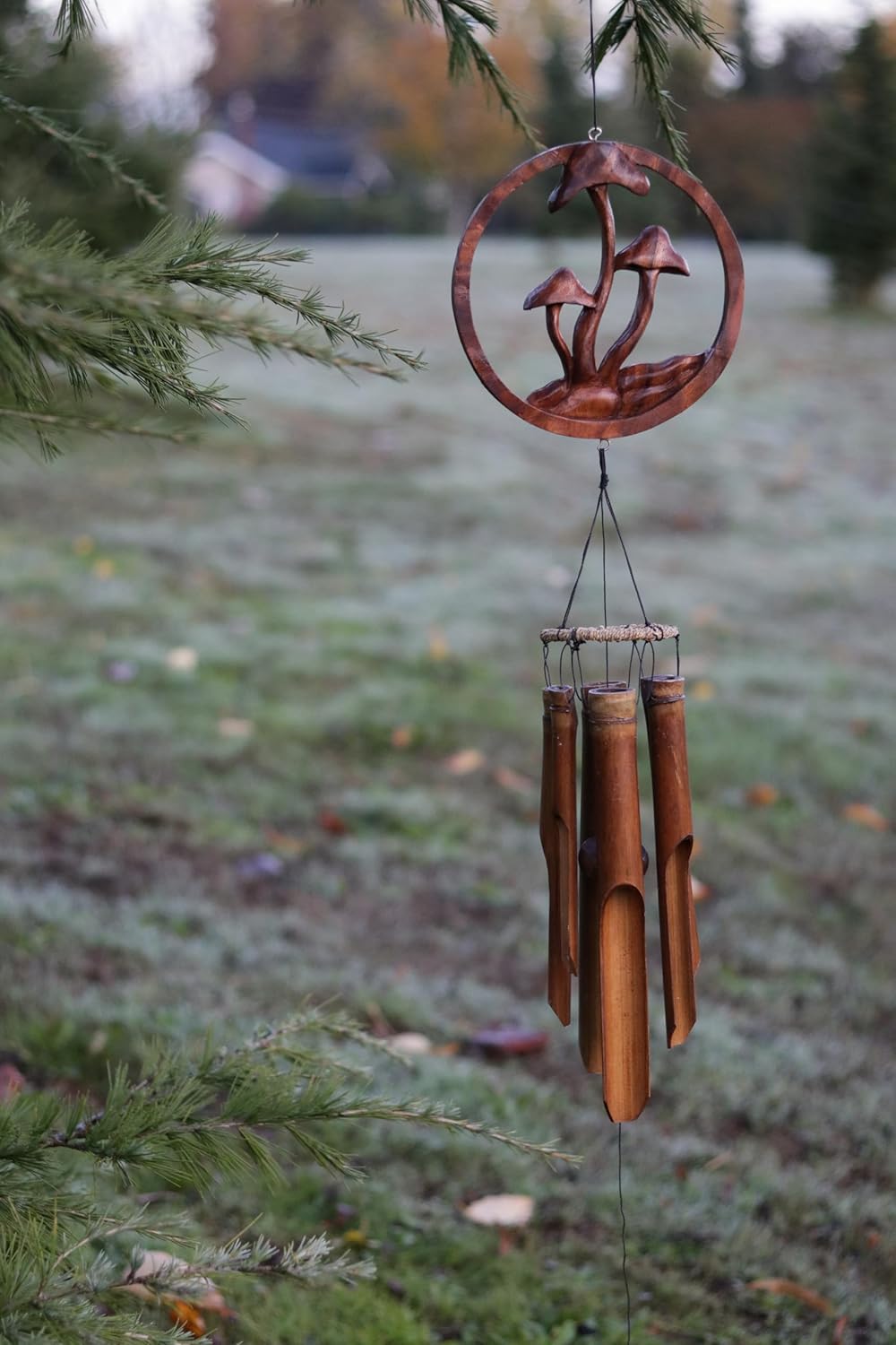 81gNtKJTKNL._AC_SL1500_.jpg Wind Chime Mushroom Handcrafted Natural Wood Bamboo Circle Outdoor Garden Decoration Patio Decor Unique Gift Idea - Image 3