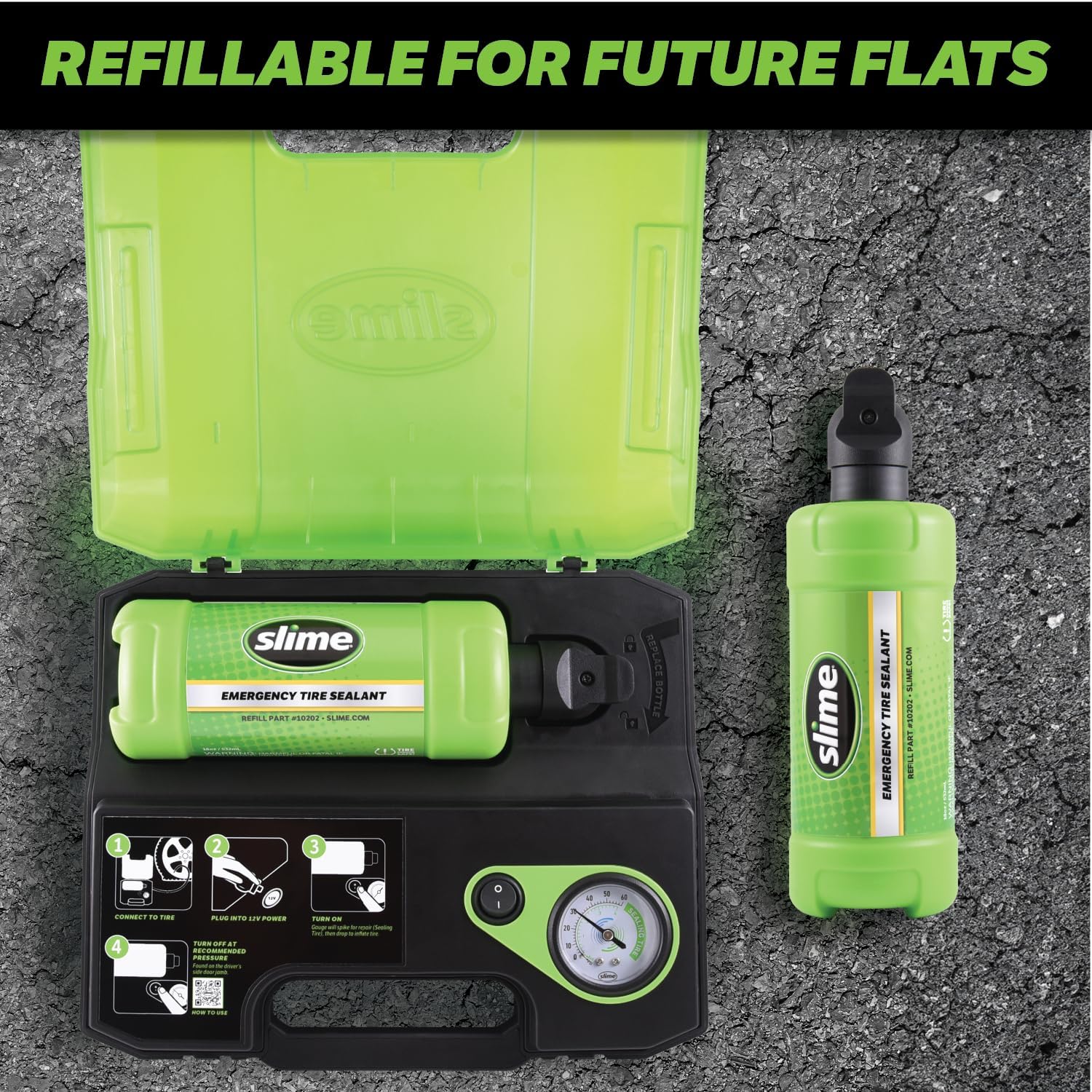 81hKWbHsu9L._AC_SL1500_.jpg Slime 50159 Flat Tire Repair Kit, Smart Spair Ultra, All-in-one Solution, Repairs and Inflates, Truck/SUV, 15 Min Fix - Image 5
