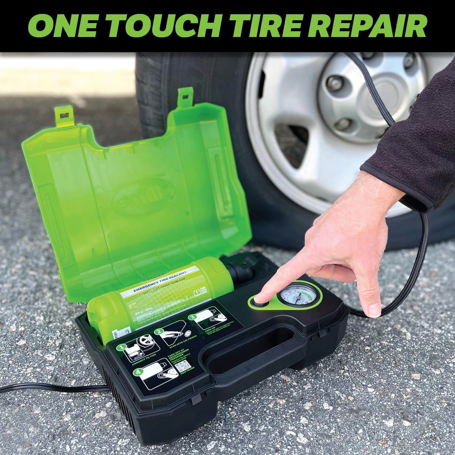 81i9scns7VL._AC_SL1500_.jpg Slime 50159 Flat Tire Repair Kit, Smart Spair Ultra, All-in-one Solution, Repairs and Inflates, Truck/SUV, 15 Min Fix - Image 3