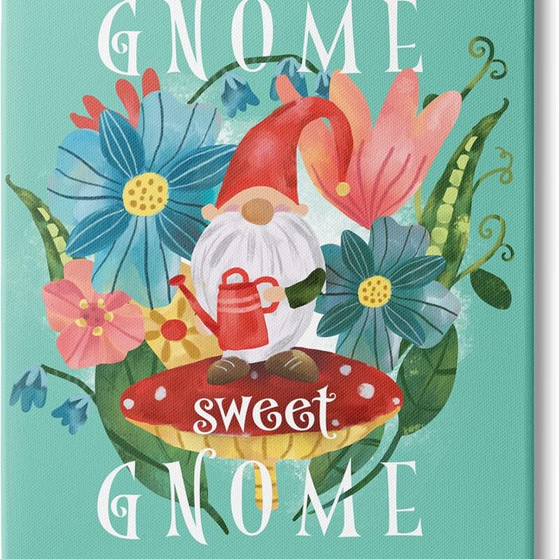 Stupell Industries Sweet Gnome Phrase Spring Floral Mushroom Garden, Design by Laura Konyndyk Canvas Wall Art, 30 x 40, Blue
