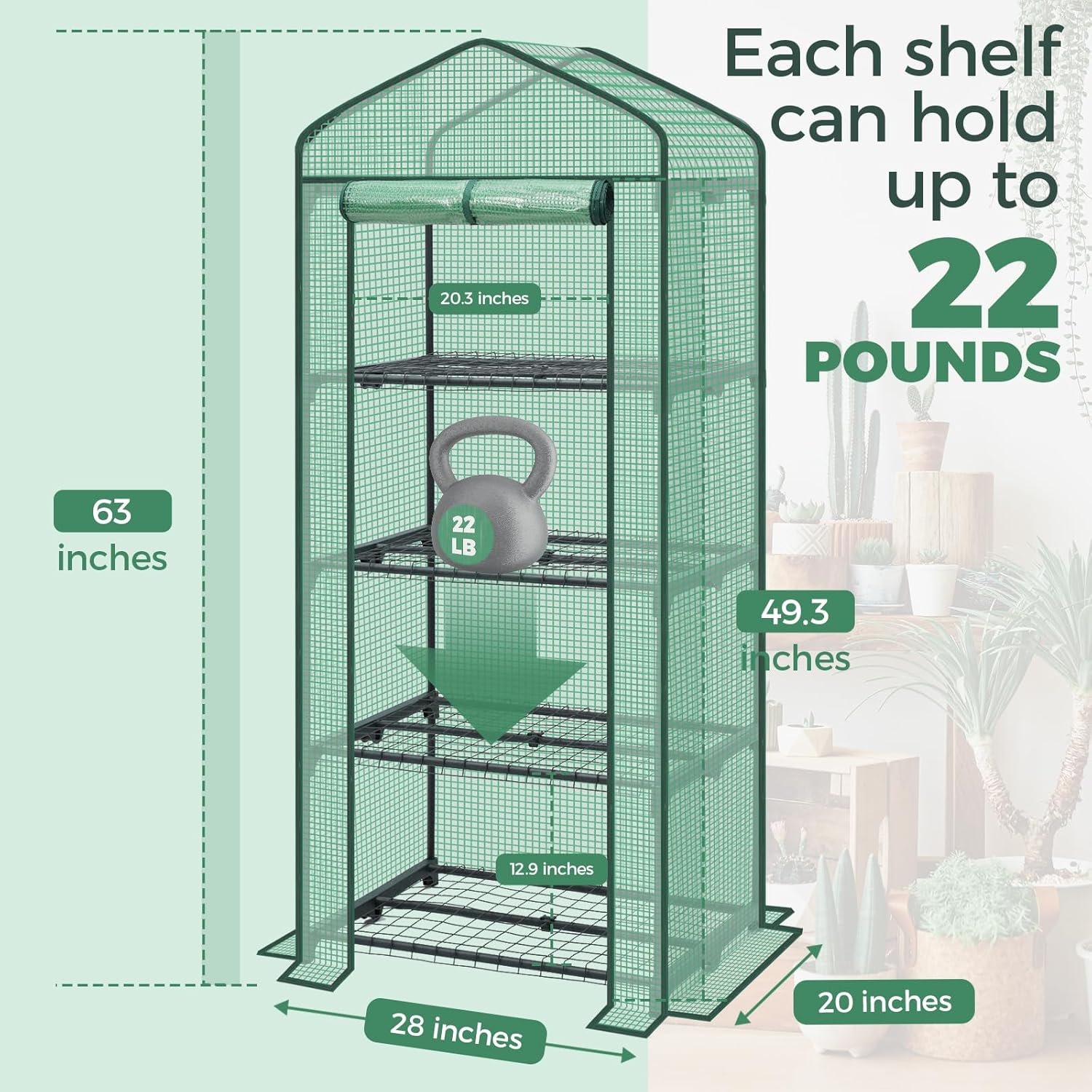 81lZqaTlJL._AC_SL1500_.jpg Mini Greenhouse for Indoor Outdoor, Sekey 4 Tier Small Green House Kit with Waterproof Cover, Plant Shelves, Seed Starter, Ideal Gardening Gifts for Women Men Green - Image 6