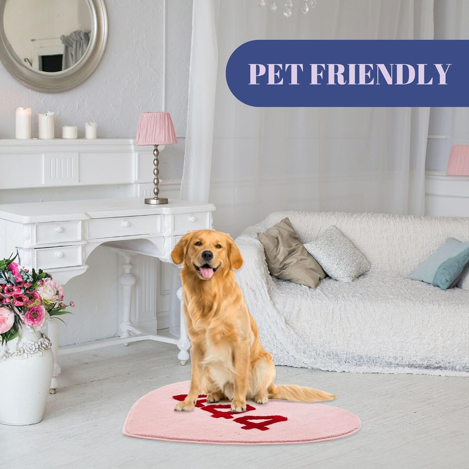 81ly6mPm7GL._AC_SL1500_.jpg Lucky Number Pink Heart Rug 35 inches, Hand Tufted Colorful Funny Daisy Rug for Bedroom, Kitchen, Bathroom, Living Room, Cute Heart Shaped Area Rugs - Image 4