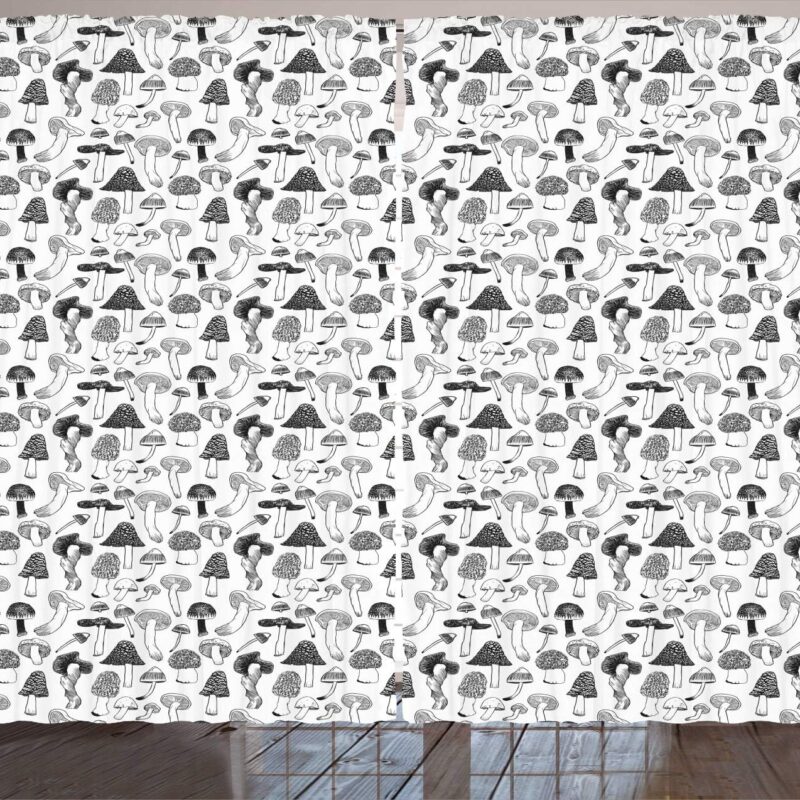 81n6BNUDFnL._AC_SL1500_.jpg Ambesonne Mushroom Curtains, Creative Sketchy Drawing Repetitive Design Elements on Plain Backdrop, Living Room Bedroom Window Drapes 2 Panel Set, 108" X 84", Charcoal Grey White