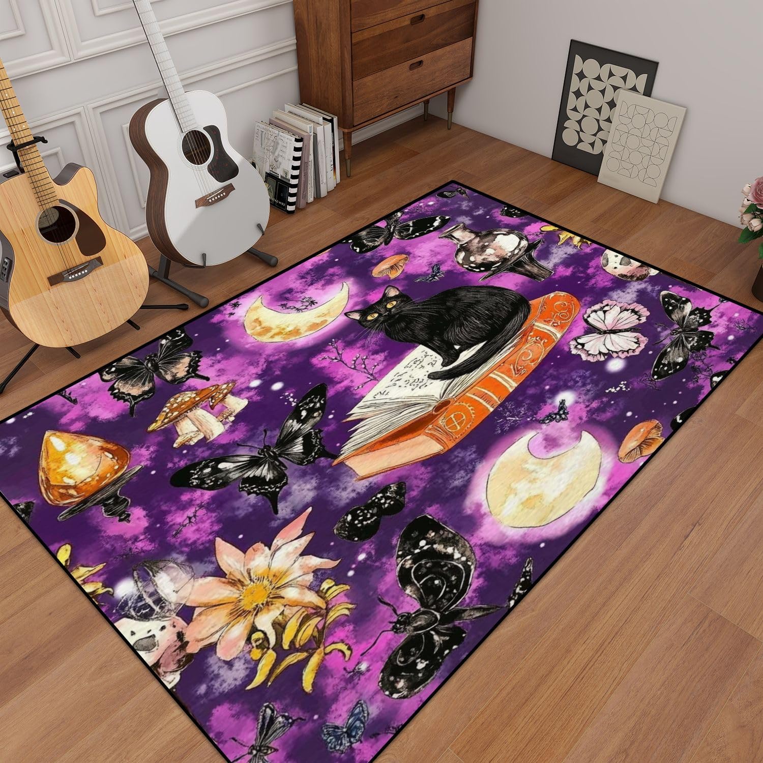 81o2p-UIIxL._AC_SL1500_.jpg Witches Craft Seamless Pattern Black Cats Moon Candle Mushrooms Spell Area Rug Outdoor Patio Rug Play Mat Modern Floor Carpet Non-Slip Home Decor Living Room Kids Bedroom Nursery, 6x9 ft - Image 3