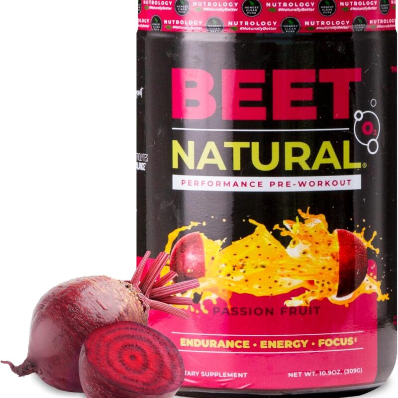 Nutrology Beet Natural O2, Pre Workout Powder, Energy, Endurance & Nitric Oxide Booster with Beet Powder, Yerba Mate, Adaptogens & Electrolytes, Vegan Pre Workout, Passion Fruit Flavor, 30 Servings