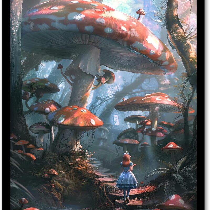 Artery8 Alice in Wonderland Mushroom Forest Concept Art Kids Bedroom Artwork Framed Wall Art Print 18X24 Inch