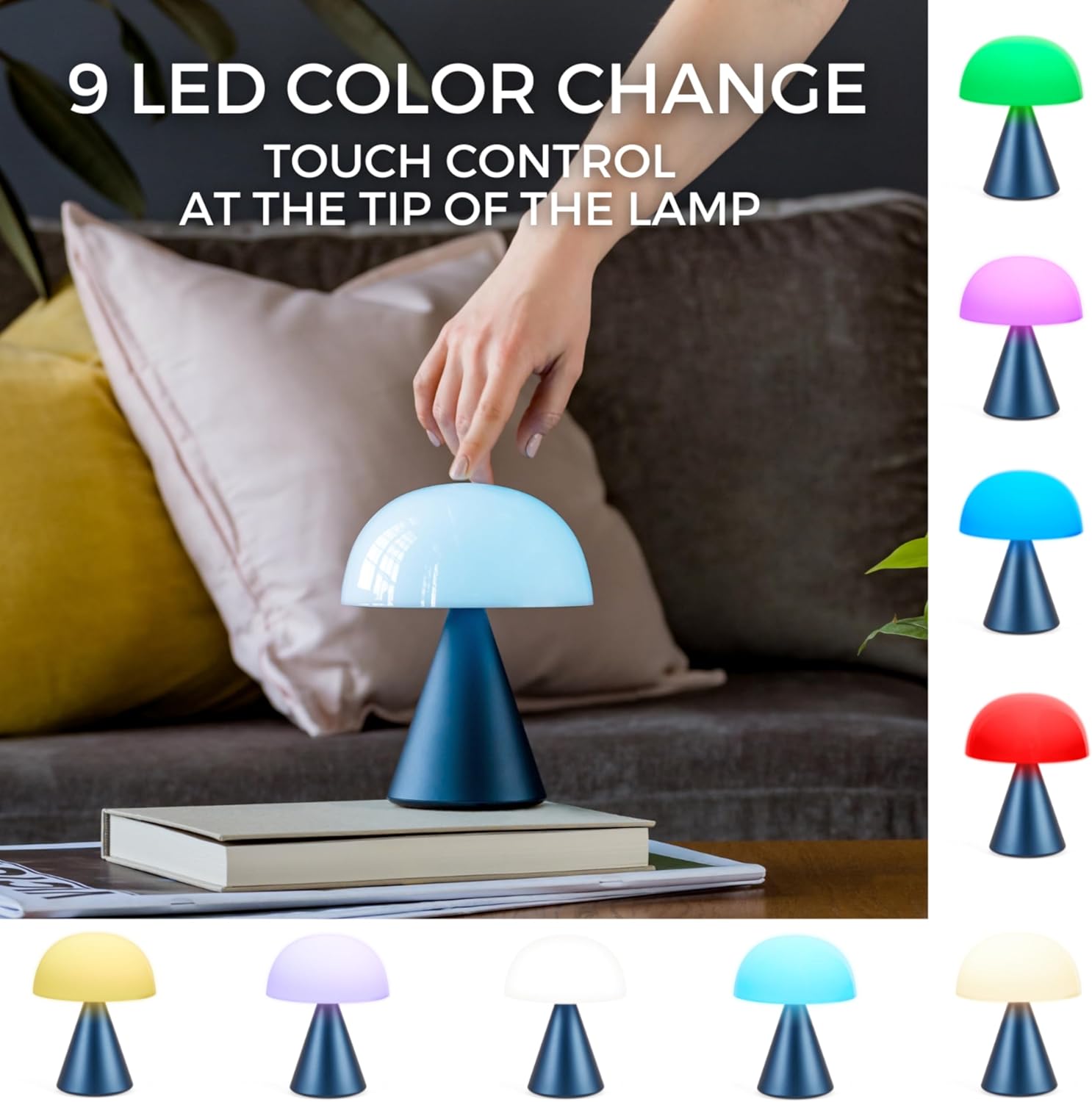 81r1N5szkAL._AC_SL1500_.jpg Lexon Mina L Mushroom Lamp - 9 LED Color Table Lamp for Bedrooms, Living Room & Office - Cordless, Rechargeable with 24h Light & Dimmer, Aluminum, Large - Dark Blue - Image 3