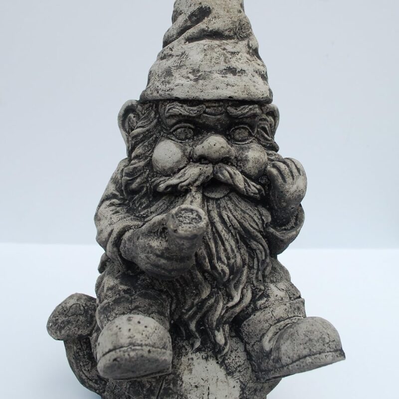 Gnomeo Sitting on a Mushroom Statue Handmade in USA Made of cast Stone Concrete Great for Indoor Our Outdoor 5 finishes Painted Stained or unpainted