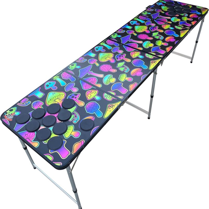 Psychedelic Mushroom Colorful Pong Table with Pre-Drilled Cup Holes