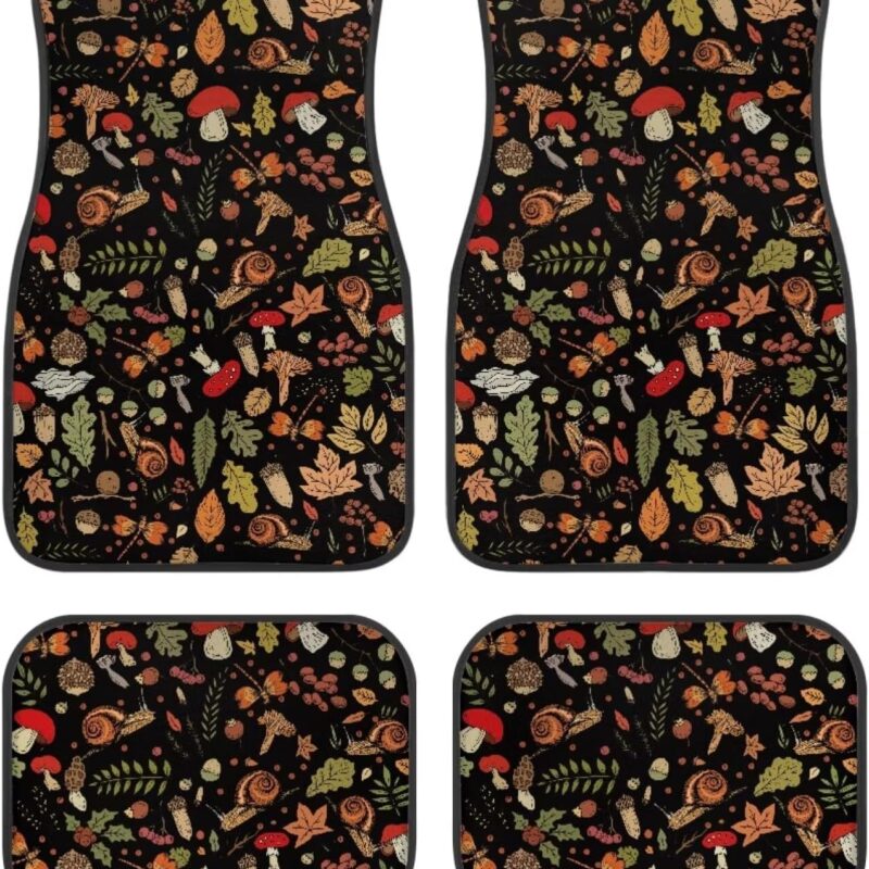 Mushroom Car Floor Mats All Weather, Flower Mushroom Car Accessories for Car Truck SUV, 4 Pack Vehicle Front Rear Carpets Mats Universal Car Rugs